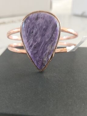 Natural Charoite Teardrop Stone Cuff Bracelet